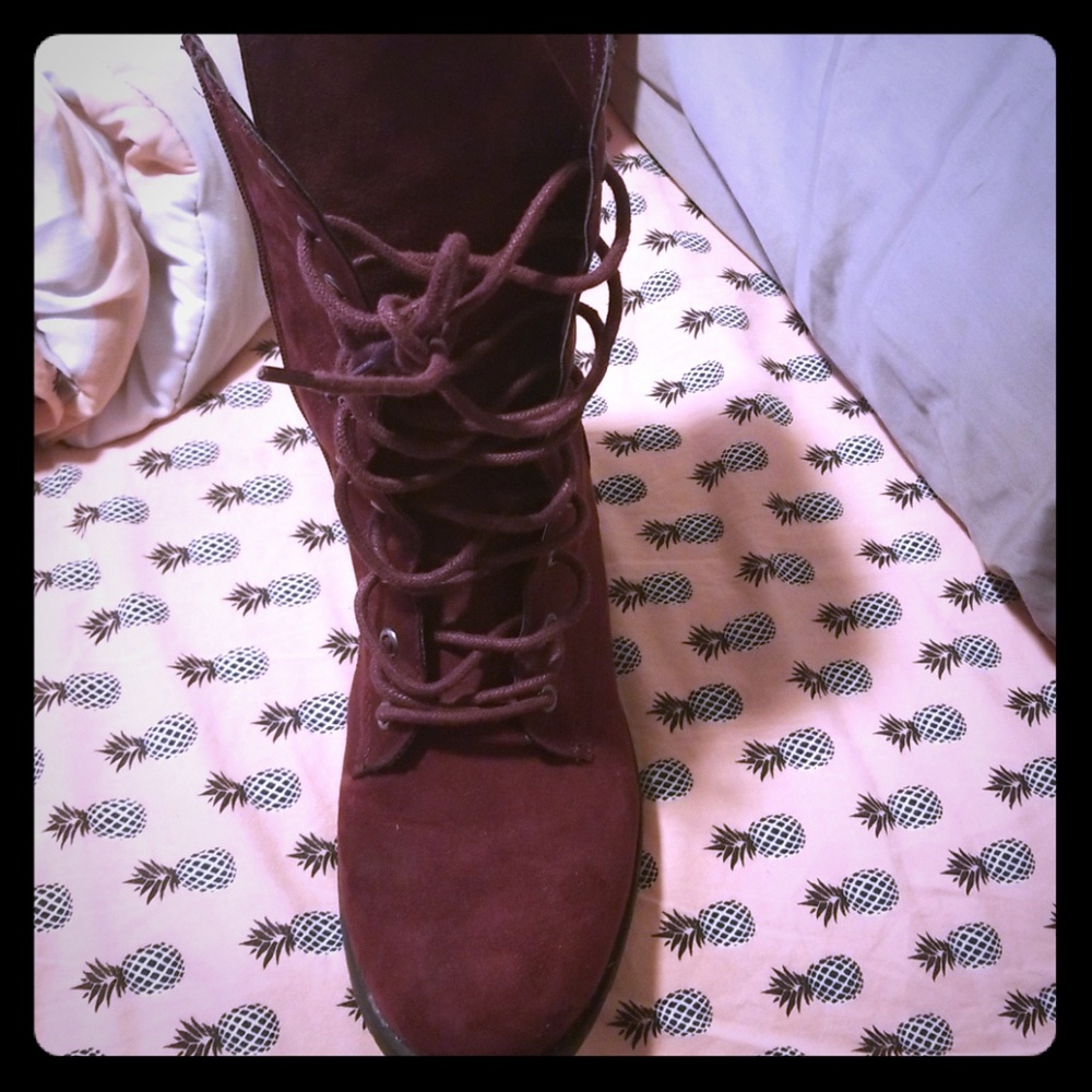 Bugandy suede mid calf boot